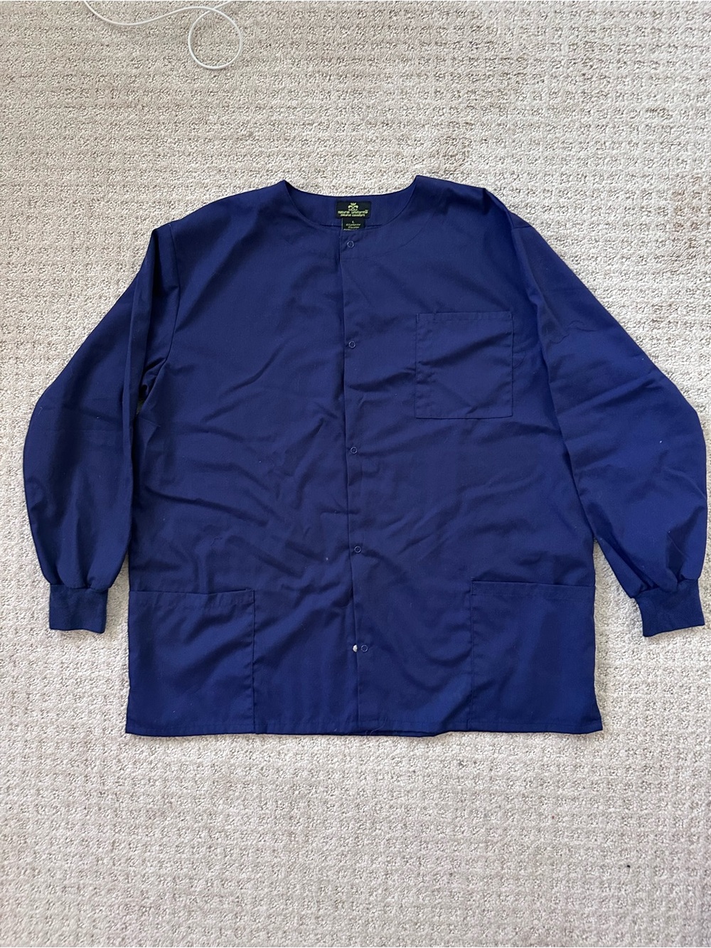 Natural Uniforms  Natural Comfort Navy Button Up Long Sleeve Smock Shirt Large